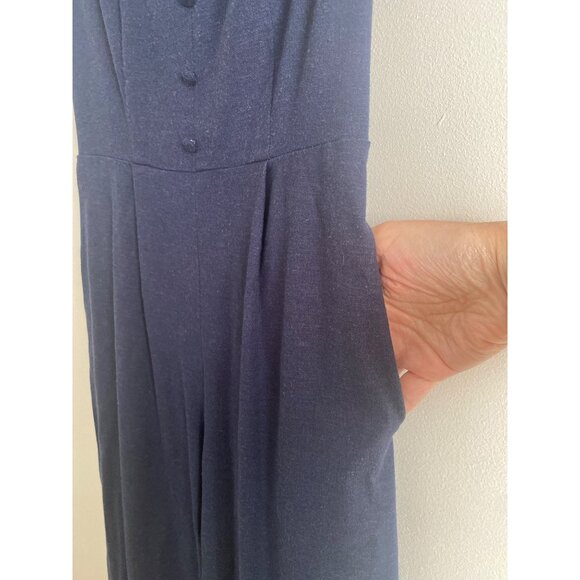 Monteau Navy Blue Cap Sleeve Jumpsuit With Pockets & Vented Back Size S - Picture 4 of 6
